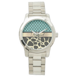Reloj De Pulsera Moda Quatrefoil Giraffe Imprimir