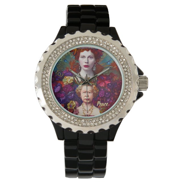 Reloj De Pulsera Moda Reina Isabel II Azul y Rojo (Anverso)