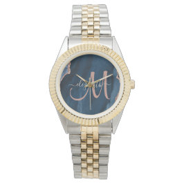 Reloj De Pulsera Moda Rosa azul Purpurina oro Agate Personalizado M