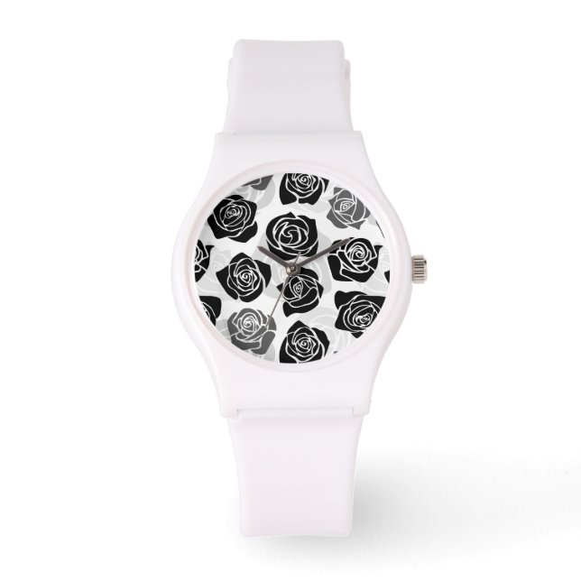 Reloj De Pulsera Moda Rosas negras y blancas ventilatorias (Anverso)