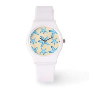 Reloj De Pulsera Modelo azul de las estrellas de mar de la acuarela