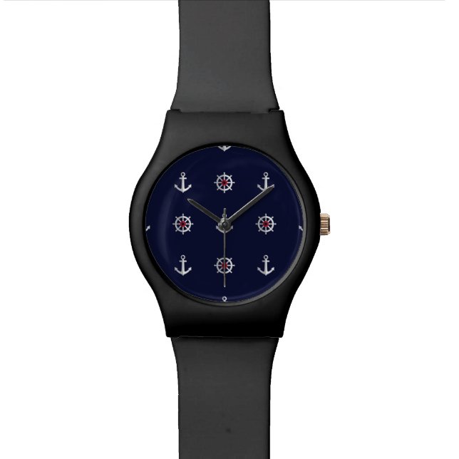 Reloj De Pulsera Modelo blanco y azul rojo del ancla (De cerca)