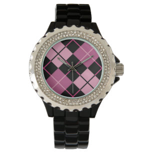 Reloj De Pulsera Modelo de Argyle en negro y rosa