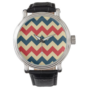 Reloj De Pulsera Modelo de Chevron Zigzap del rojo azul