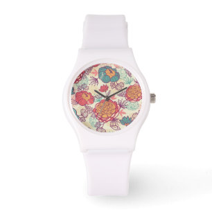 Reloj De Pulsera Modelo de las flores y de las hojas del Peony