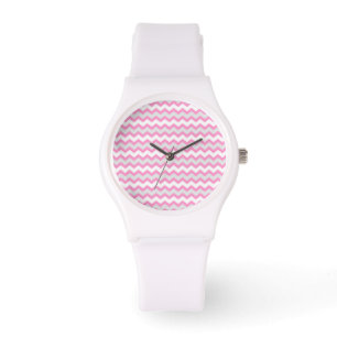 Reloj De Pulsera Modelo de zigzag blanco de Chevron y gris rosado