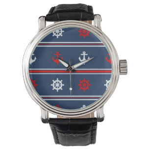 Reloj De Pulsera Modelo náutico blanco y azul rojo