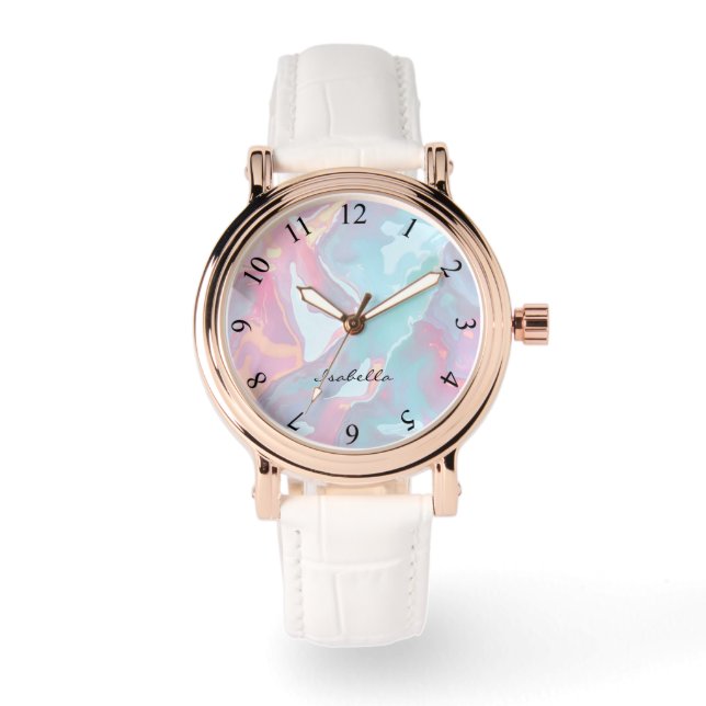 Reloj De Pulsera Modern Blush Pink Soft Mint Gold Luxury Collection (Anverso)
