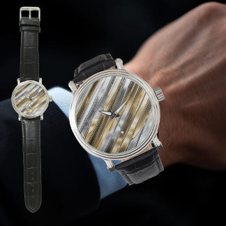 Reloj De Pulsera Modern, cool, chic, silver and gold stripe pattern