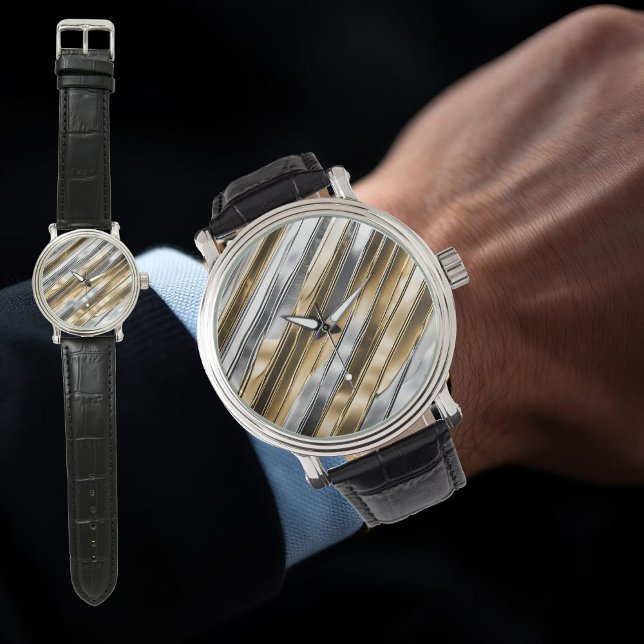 Reloj De Pulsera Modern, cool, chic, silver and gold stripe pattern (Subido por el creador)