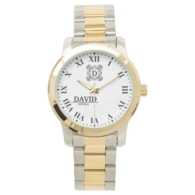 Reloj De Pulsera Modern Elegant Black and White Custom Name (Anverso)