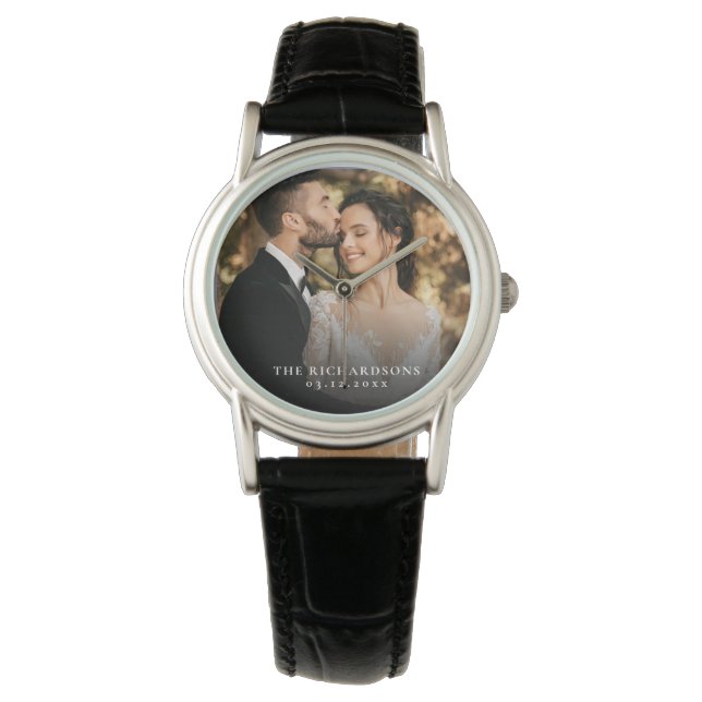 Reloj De Pulsera Modern Elegant Newly Wed Wedding Photo Anniversary (Anverso)