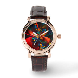 Reloj De Pulsera Modern Floral Resumen Art Naranja Patrón Azul #14