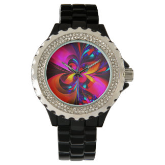 Reloj De Pulsera Modern Floral Resumen Arte Patrón Azul Rojo #07