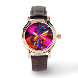 Reloj De Pulsera Modern Floral Resumen Arte Patrón Azul Rojo #07
