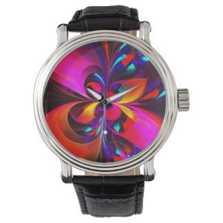Reloj De Pulsera Modern Floral Resumen Arte Patrón Azul Rojo #07