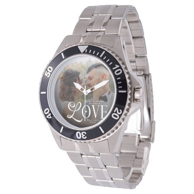 Reloj De Pulsera Modern Love Custom Wedding Photo Couples Monogram (Angular)