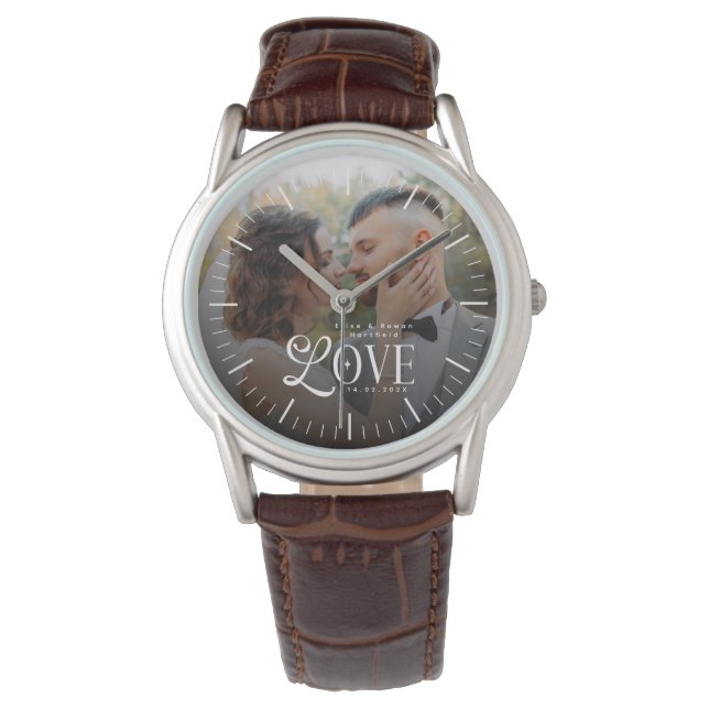 Reloj De Pulsera Modern Love Custom Wedding Photo Couples Monogram (Anverso)