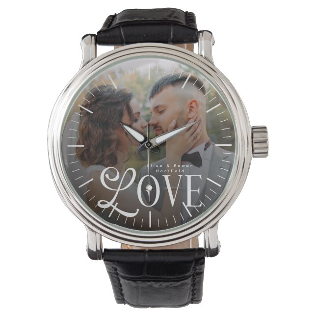 Reloj De Pulsera Modern Love Custom Wedding Photo Couples Monogram (Anverso)