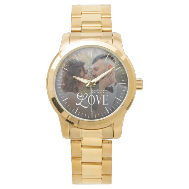 Reloj De Pulsera Modern Love Custom Wedding Photo Couples Monogram (Anverso)