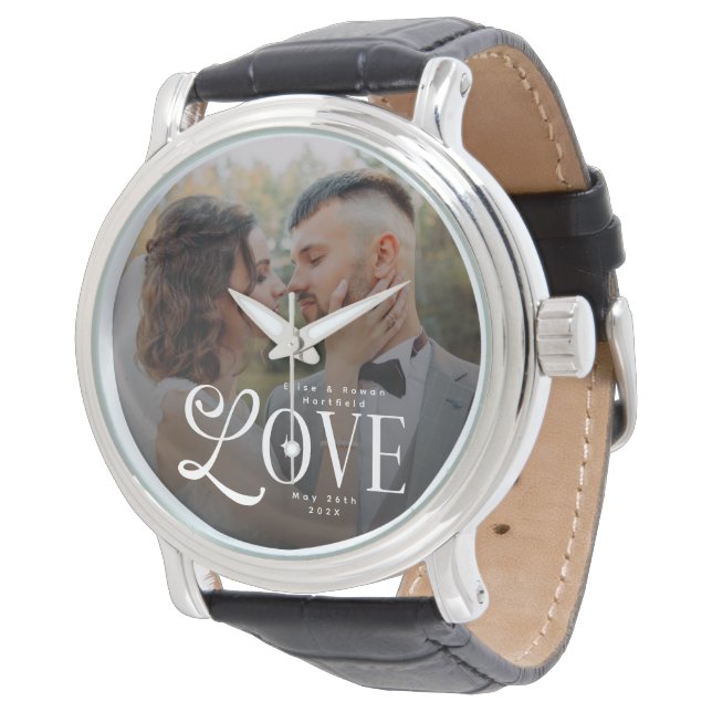 Reloj De Pulsera Modern Love Custom Wedding Photo Couples Monogram (Angular)