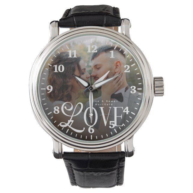 Reloj De Pulsera Modern Love Custom Wedding Photo Couples Monogram (Anverso)