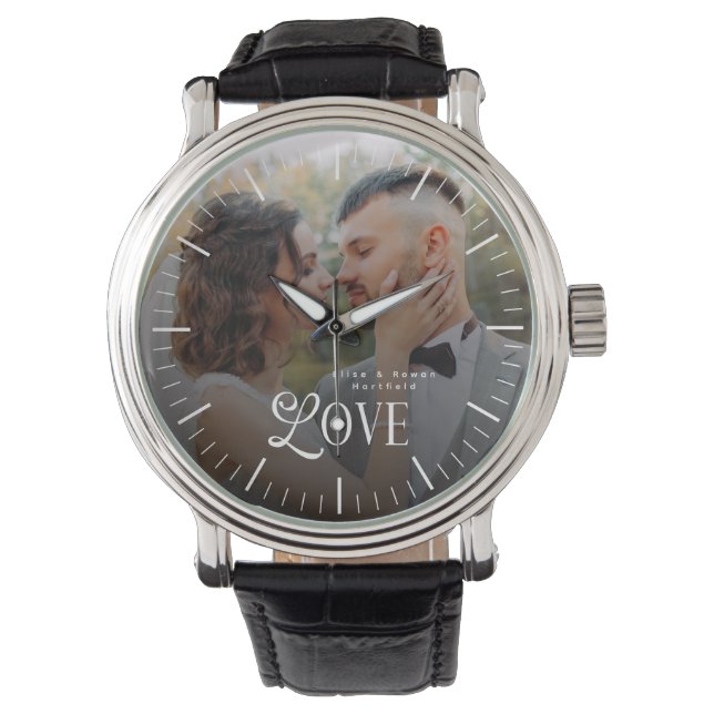 Reloj De Pulsera Modern Love Custom Wedding Photo Couples Monogram (Anverso)