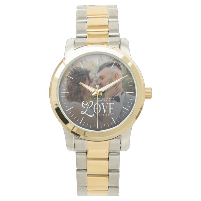 Reloj De Pulsera Modern Love Custom Wedding Photo Couples Newlyweds (Anverso)