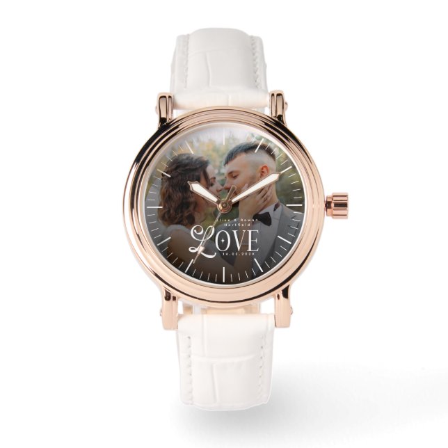 Reloj De Pulsera Modern Love Custom Wedding Photo Couples Newlyweds (Anverso)