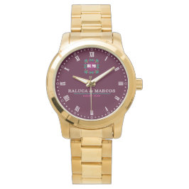 Reloj De Pulsera Modern Minimalist Couple Name Burgundy