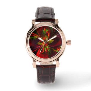 Reloj De Pulsera Modern Red Green Floral Abstract Art Pattern #05