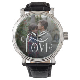 Reloj De Pulsera Modern Script Love Custom Engaged Couples Photo