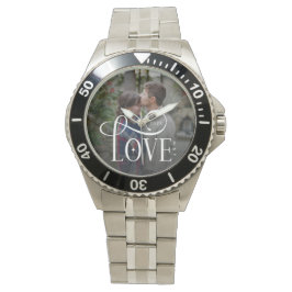 Reloj De Pulsera Modern Script Love Custom Engaged Couples Photo