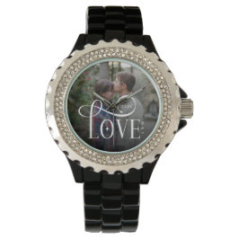 Reloj De Pulsera Modern Script Love Custom Engaged Couples Photo