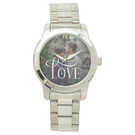 Reloj De Pulsera Modern Script Love Custom Engaged Couples Photo