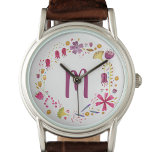 Reloj De Pulsera Modern Watercolor Floral Monogram<br><div class="desc">Watercolor painting of wild flowers.
Customize by changing the monogram initial.</div>