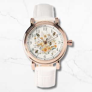 Reloj De Pulsera Moderna Flor Floral Abeja Moda estilo Womans