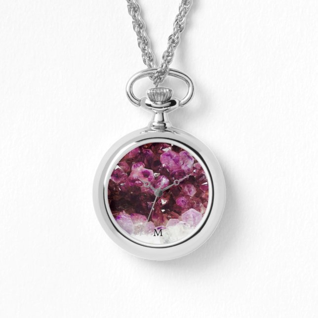 Reloj De Pulsera Moderna moda de moda amatista púrpura monogramada (Anverso)