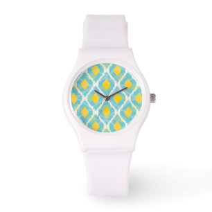 Reloj De Pulsera Moderna moda tribal ikat amarillo azul