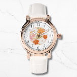 Reloj De Pulsera Moderna Naranja Floral Moda elegante de moda Mujer<br><div class="desc">La moderna Moda de estilo Naranja Floral y elegante Womans Watches cuenta con un moderno naranja moderno,  florido color agua rosa,  blanco y verde. Creado por Evco Studio www.zazzle.com/store/evcostudio</div>