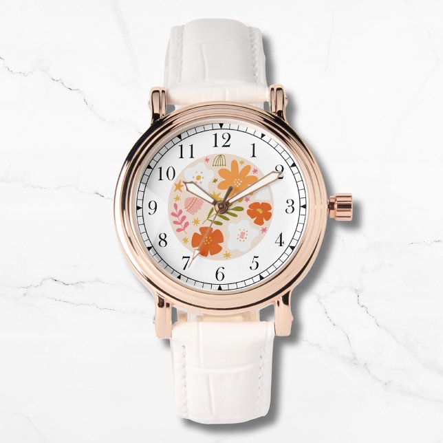 Reloj De Pulsera Moderna Naranja Floral Moda elegante de moda Mujer (Subido por el creador)
