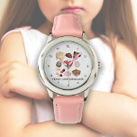 Reloj De Pulsera Moderna Paz Amor Chocolate Candy Heart<br><div class="desc">Este diseño cuenta con una variedad de ilustraciones de chocolate. Combinada con tu propio texto personalizado y el color de fondo favorito,  esta composición crea un reloj de pulsera moderno y único para los chicas.</div>
