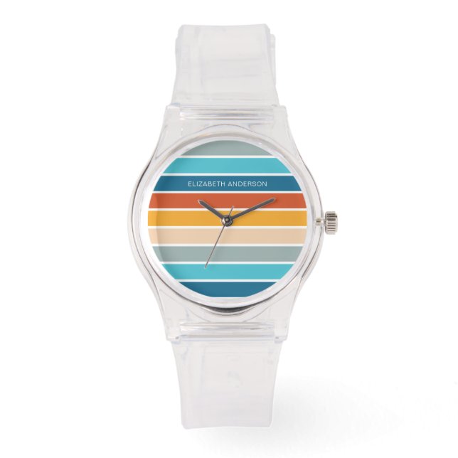 Reloj De Pulsera Modernas franjas de atardecer retro personalizadas (Anverso)