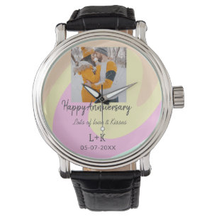Reloj De Pulsera Moderno boho feliz aniversario añadir nombre de fe