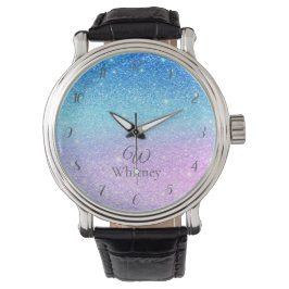 Reloj De Pulsera Moderno Brillo Azul Ombre Púrpura Chic