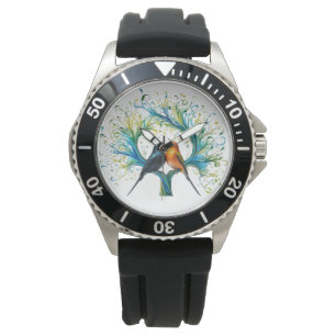 Reloj De Pulsera Moderno E-Watch de acero inoxidable con caucho neg