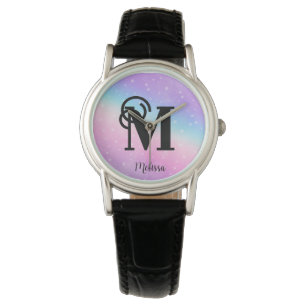Reloj De Pulsera Moderno Pastel Rosa Morado Monograma Nombre