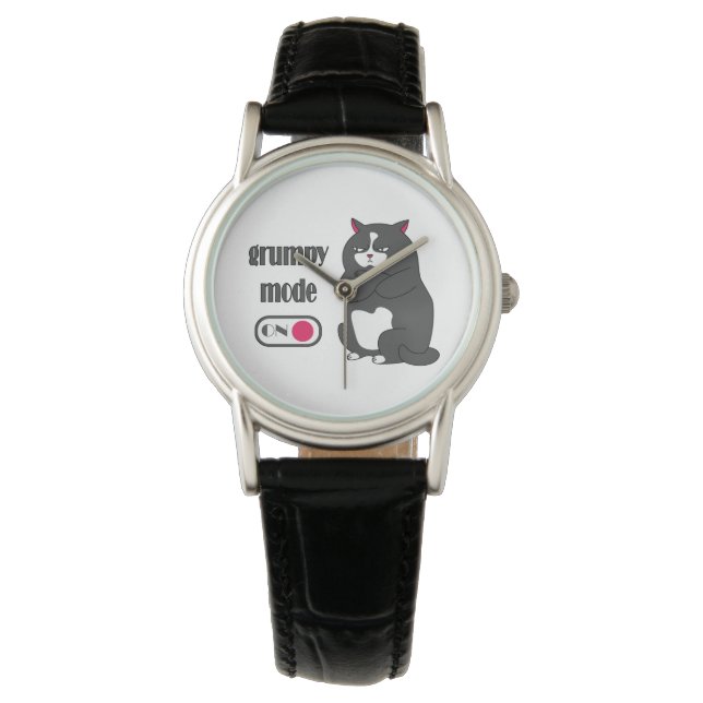 Reloj De Pulsera Modo gruñón en gato gordo gracioso (Anverso)