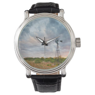 Reloj De Pulsera Molino de viento y nubes al atardecer