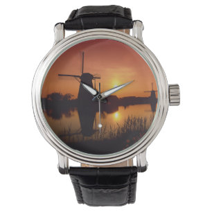 Reloj De Pulsera Molinos de viento al atardecer, Kinderdijk, Países